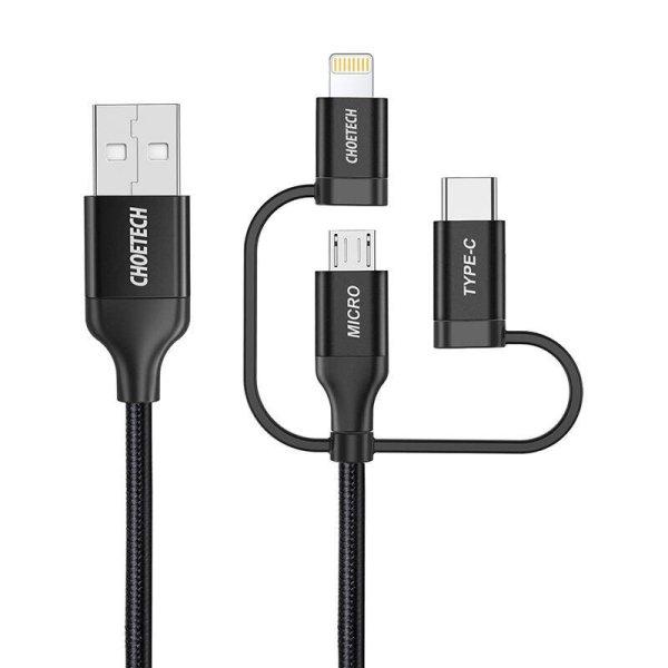 Kábel Choetech IP0030, MFi 3in1, USB-A/Lightning/Micro USB/USB-C, 5V, 1,2m
(fekete)