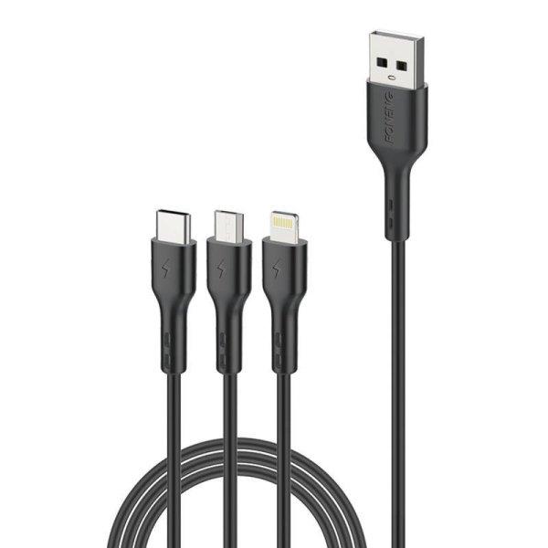 Foneng X36 3in1 USB USB-C / Lightning / Micro USB kábel, 2.4A, 2m (fekete)