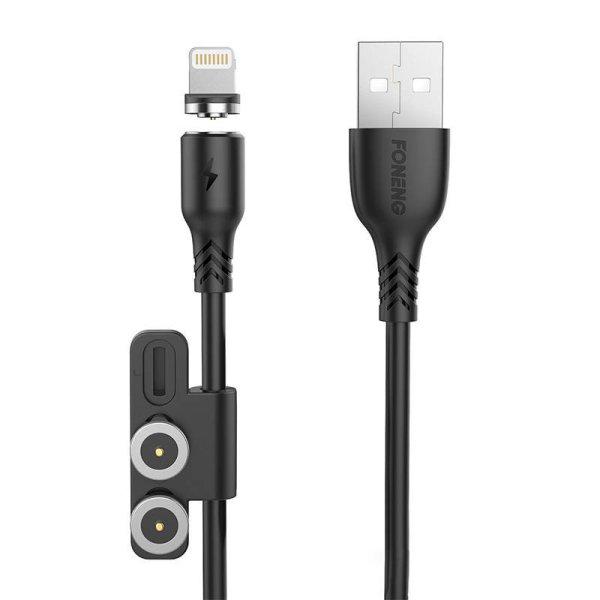 Foneng X62 Mágneses 3in1 USB USB-C / Lightning / Micro USB kábel, 2.4A, 1m
(fekete)