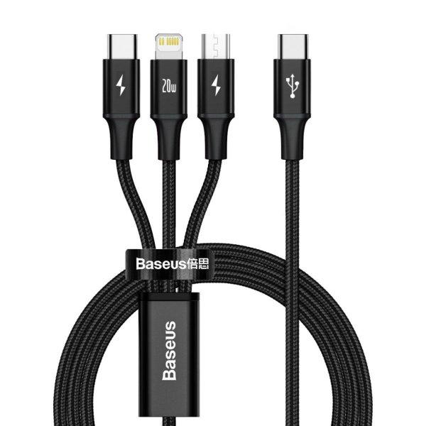 Baseus Rapid Series 3 az 1-ben kábel, micro-USB / Lightning / USB-C, 20 W, 1,5
m (fekete)