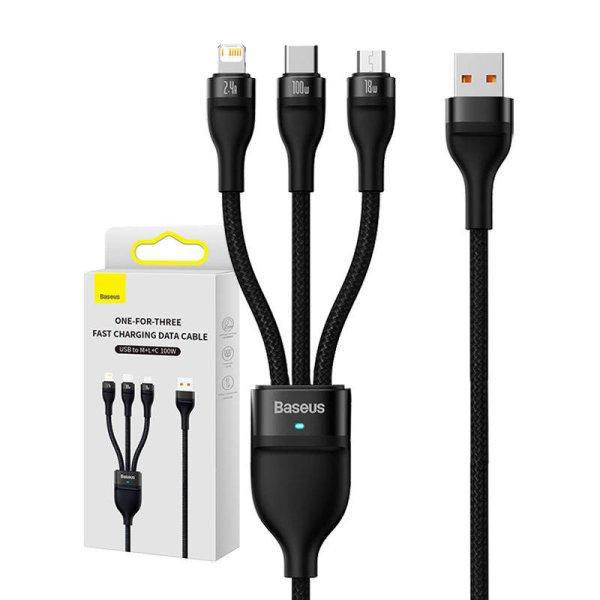 Baseus Flash Series 3 az 1-ben USB-kábel, USB-C micro USB Lightning, 100W, 1.2m
(fekete)