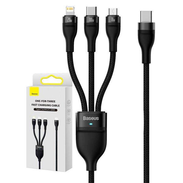 Baseus Flash Series 2, 3 az 1-ben USB kábel, USB-C / Micro-USB / Lightning,
100W, 1.5m (fekete)