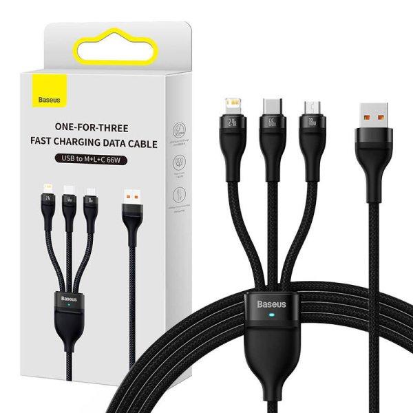 Baseus Flash II 3 az 1-ben USB kábel, USB-C micro-USB Lightning, 66W, 1.2m
(fekete)