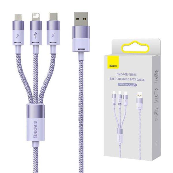 Baseus StarSpeed 3 az 1-ben kábel USB - USB-C Micro-USB Lightning, 3,5A, 1.2m
(lila)