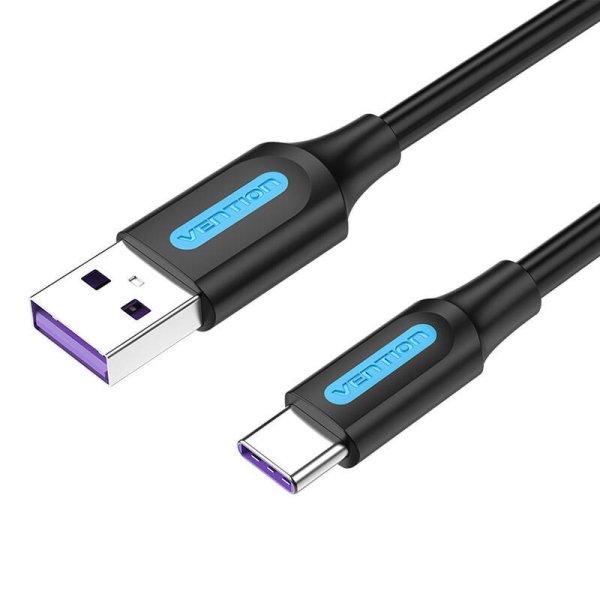 USB 2.0 A és USB-C kábel Vention CORBC 5A 0,25m Fekete PVC