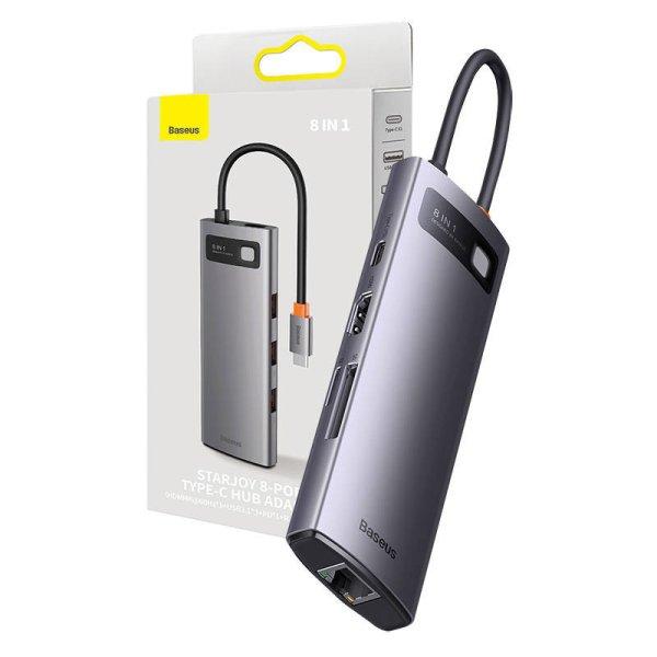 Baseus StarJoy Series Hub 8 az 1-ben USB-C - 3x USB 3.1 + HDMI + USB-C PD + RJ45
+ microSD/SD