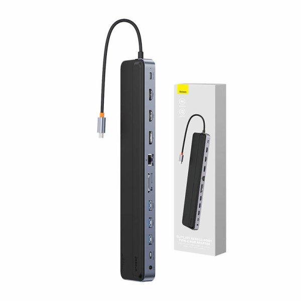 Baseus EliteJoy Gen2 12 az 1-ben HUB, USB-C + 2xHDMI + 3xUSB 3.0 + PD + DP +
SD/TF + RJ45 + USB-C, 3.5mm (sötétszürke)