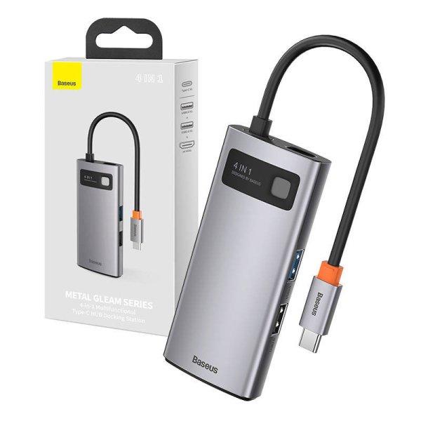 Baseus Metal Gleam Series 4 az 1-ben hub, USB-C - USB 3.0 + USB 2.0 + HDMI +
USB-C PD (szürke)