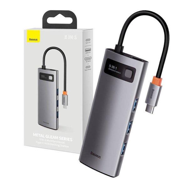 Baseus Metal Gleam Series 5 az 1-ben hub, USB-C - 3x USB 3.0 + HDMI + USB-C PD
(szürke)