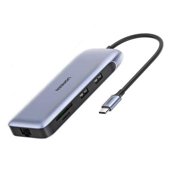 UGREEN 70301 9x1 Adapter hub, USB-C - HDMI, DP, VGA, 2xUSB3.0, RJ45, SD/TF, PD
(szürke)