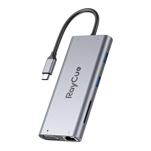 Hub 11w1 RayCue USB-C do 2x USB-A 2.0 480Mbps + 3x USB-A 3.2 5Gbps + SD/TF 3.0 +
HDMI 4K30Hz + VGA 1080p + RJ45 + PD 3.0 100W (sary)