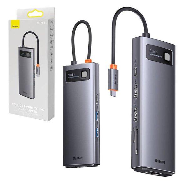 Baseus Metal Gleam Series 9 az 1-ben hub, USB-C - 2x USB 3.0 + 2x HDMI + USB 2.0
+ USB-C PD + Ethernet RJ45 + microSD/SD