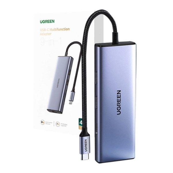 UGREEN Revodok CM490 5 az 1-ben Adapter hub, USB-C, 2x USB-A 3.0, USB-A 2.0, 2x
HDMI 4K/60Hz, SD/TF, RJ45 (ezüst)