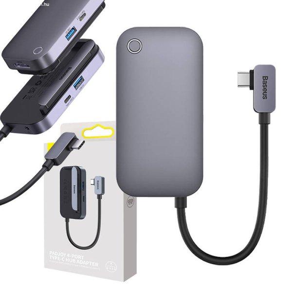 Baseus PadJoy 4 az 1-ben hub, USB-C - USB 3.0 + HDMI + USB-C PD + mini jack 3,5
mm (szürke)