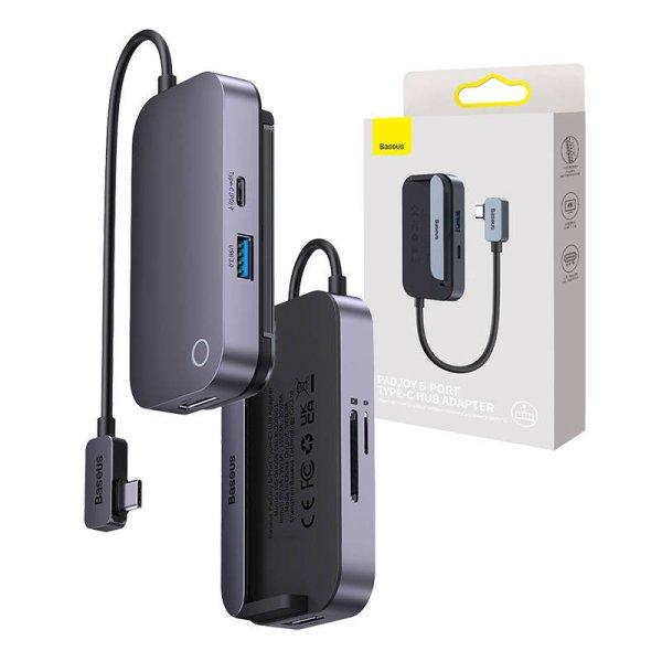 Baseus PadJoy 6 az 1-ben hub, USB-C - USB 3.0 + HDMI + USB-C PD + 3,5 mm-es jack
+ SD/TF (szürke)