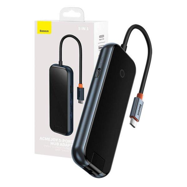 Baseus AcmeJoy 5 az 1-ben hub, USB-C - 2xUSB 3.0, USB 2.0, USB-C PD, RJ45
(sötétszürke)