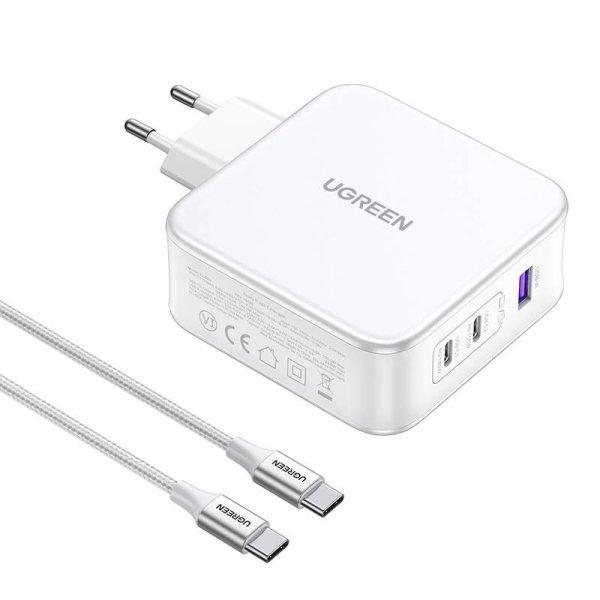 UGREEN Nexode 15339 hálózati töltő, 2xUSB-C, USB-A 3.0, PD3.0, QC4.0, GaN,
140W (fehér)