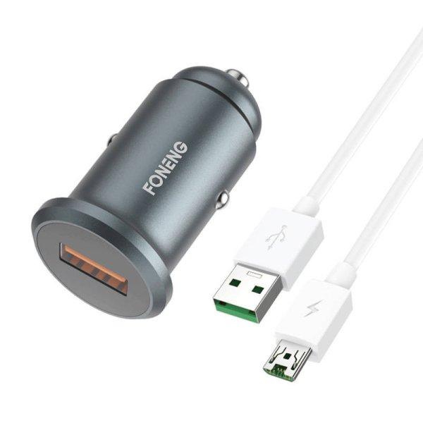 Autótöltő Foneng C15, USB, 4A kábel USB Micro USB-re (szürke)