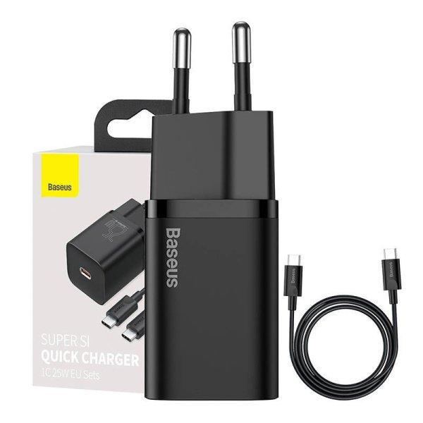 Baseus Super Si 1C 25W gyorstöltő adapter 1 m-es USB-C-USB-C kábellel
(fekete)