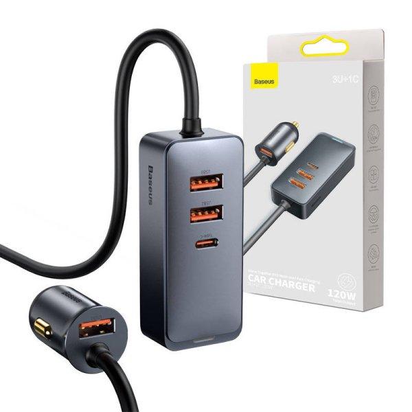 Baseus Share Together autós töltő hosszabbítóval, 3x USB, USB-C, 120W
(szürke)