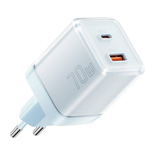 Fali töltő Yueqi 70W GaN USB-C USB-A (kék)