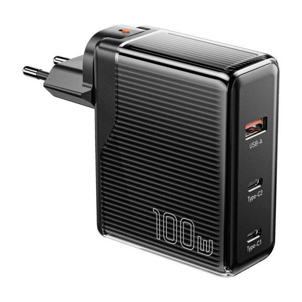 Fali töltő, Essager, ECT2CA-ZXB01-Z, GaN, USB-A, USB-C 100W (fekete)