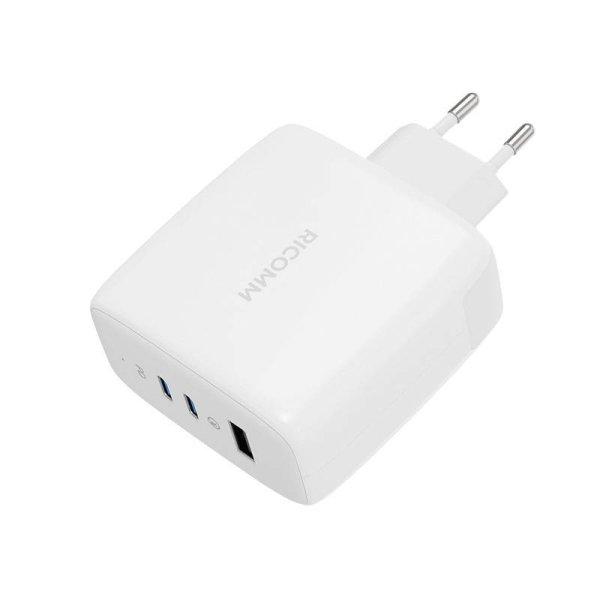 Fali töltő 120W GaN Ricomm RC1201 EU, 1xUSB-A, 2xUSB-C 2,1m USB-C kábel