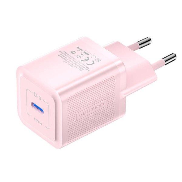 Fali töltő, Vention, FEPP0-EU, USB-C, 20W, GaN (rózsaszín)