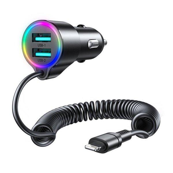 Autótöltő Joyroom JR-CL25, 2x USB Lightning kábel (fekete)