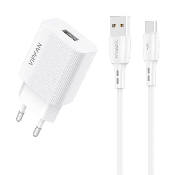 VFAN E01 hálózati töltő, 1x USB, 2,4A USB-C kábel (fehér)