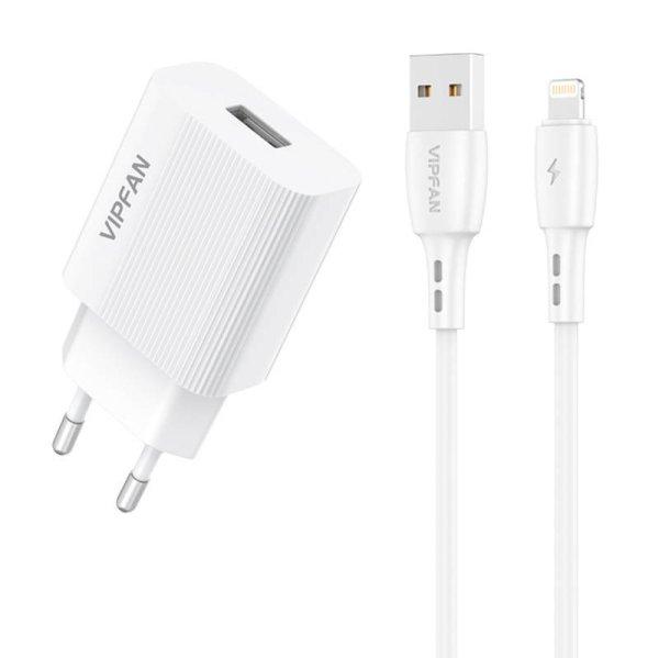 VFAN E01 hálózati töltő, 1x USB, 2,4A Lightning kábel (fehér)