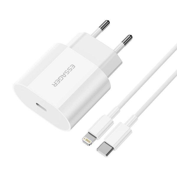 Töltő USB-C 20W Essager USB-C Lightning kábelhez (fehér)