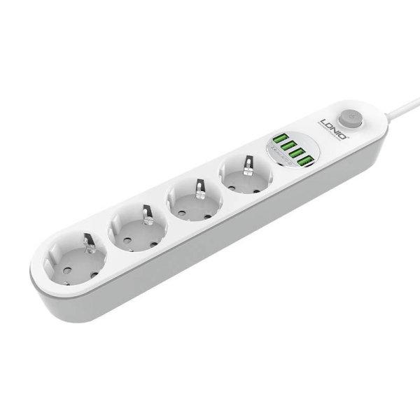 Power strip with 4 AC sockets, 4x USB, LDNIO SE4432, 2m (white)