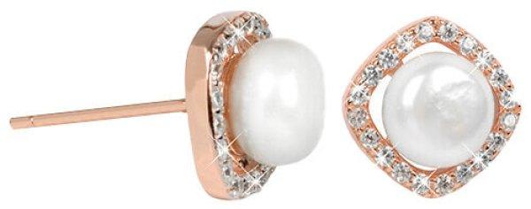 JwL Luxury Pearls Ezüst rosegold arany fülbevaló fehér
igazgyönggyel és kristályokkal JL0252