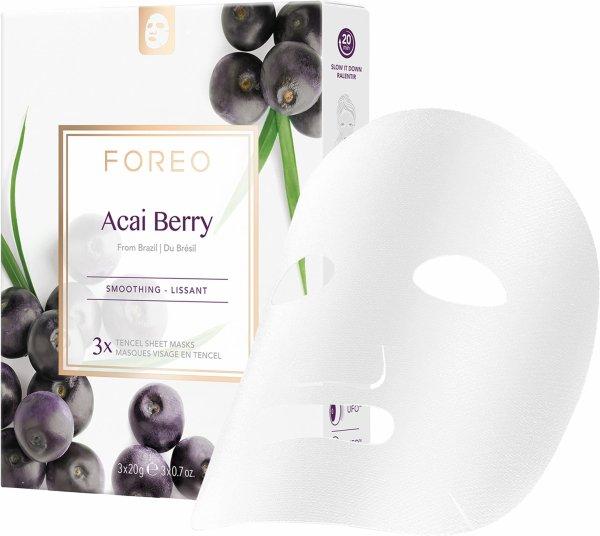 Foreo Kisimító vászonmaszk érett bőrre Acai Berry
(Smoothing Sheet Mask) 3 x 20 g