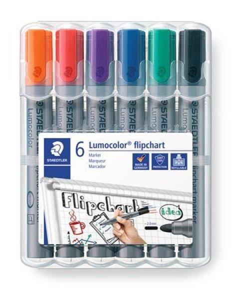 Flipchart marker készlet, 2 mm, kúpos, STAEDTLER "Lumocolor 356", 6
különböző szín