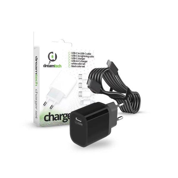 Dreamtech PD Charger Set USB-C 20W-os adapterrel és USB-C / Lightning kábellel
FEKETE