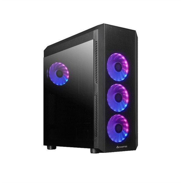 CHIEFTEC Ház ATX, Gaming Scorpion 4 A-RGB + 4xRGB Ventilátor + RGB Kontroller,
Táp nélkül, Edzett Üveg, fekete