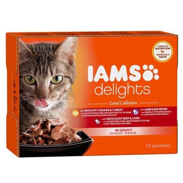 Iams Cat Delights LAND IN GRAVY multipack, többféle íz, ízletes szószban
12x85g