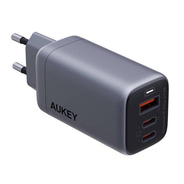 Wall charger Aukey PA-B6U, 1xUSB-A, 2xUSB-C, 67W (gray)