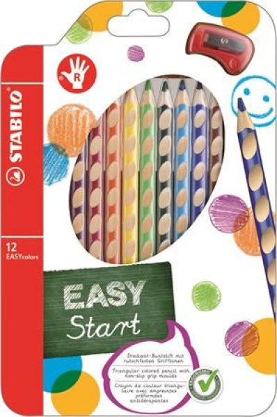 Színes ceruza készlet, háromszögletű, jobbkezes, STABILO
"EasyColours", 12 különböző szín