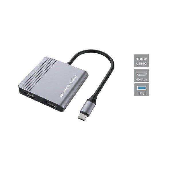 Conceptronic Notebook Dokkoló - DONN13G (Bemenet: USB-C, Kimenet: 2xHDMI+USB-C
PD:100W+USB-A, ezüst)