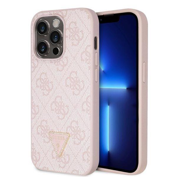 Guess PU 4G Strass Triangle Metal Logo Hátlapi tok iPhone 15 Pro számára,
rózsaszín