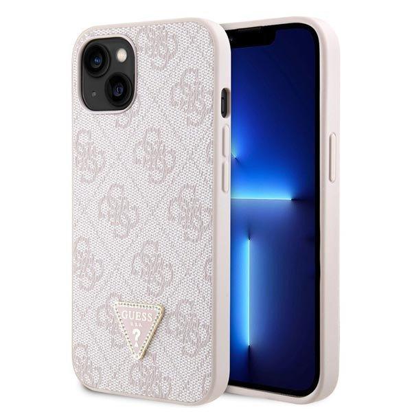 Guess PU 4G Strass Triangle Metal Logo Hátlapi tok iPhone 15 számára,
rózsaszín