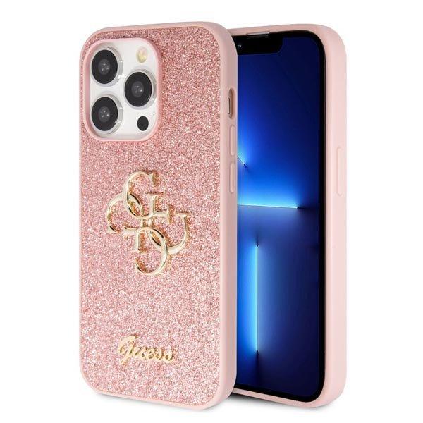 Guess PU Fixed Glitter 4G Metal Logo Hátlapi tok iPhone 15 Pro számára,
rózsaszín