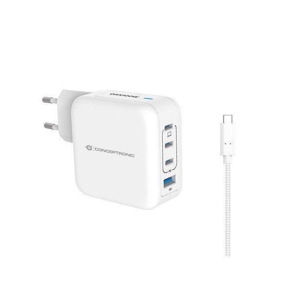 Conceptronic telefon töltő adapter+kábel - ALTHEA18W (3xUSB-C+USB-A, 100W,
USB-C töltő kábel, fehér)