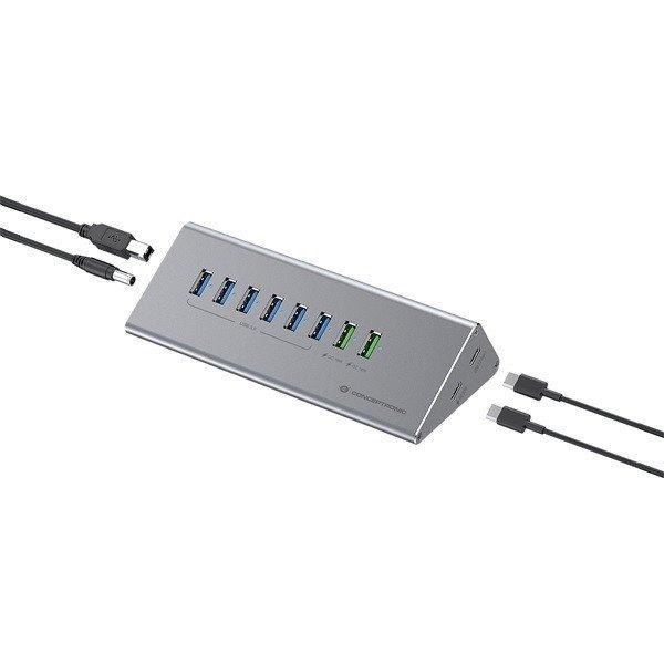 Conceptronic USB Hub - HUBBIES18G (10 port, USB-A/C to 2x USB-C+8x USB-A,
külső táp, szürke)