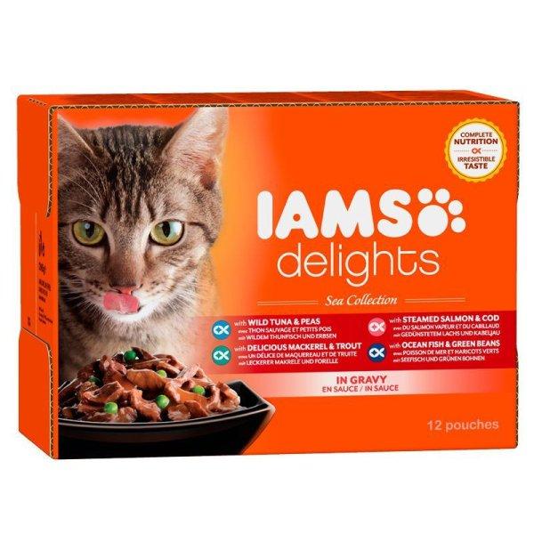 Iams Cat Delights SEA IN GRAVY multipack, többféle halas íz, ízletes
szószban 12x85g