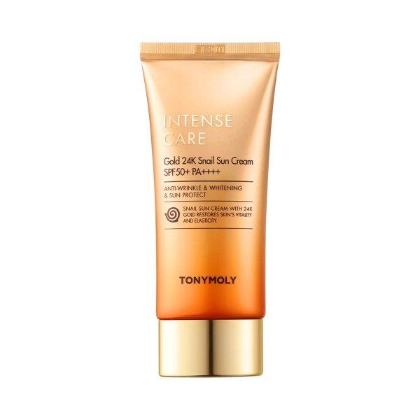 Tony Moly Öregedés elleni hatású fényvédő
krém SPF 50+ Intense Care Gold 24K Snail (Sun Cream) 50 ml