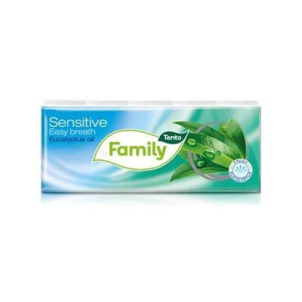 Papír zsebkendő, 3 rétegű, 10x10 db, TENTO "Family",
eukaliptuszolaj